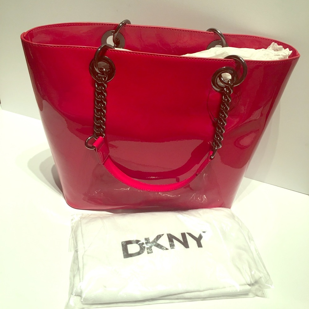 *NEW* DKNY RED Patent leather shoulder bag/tote